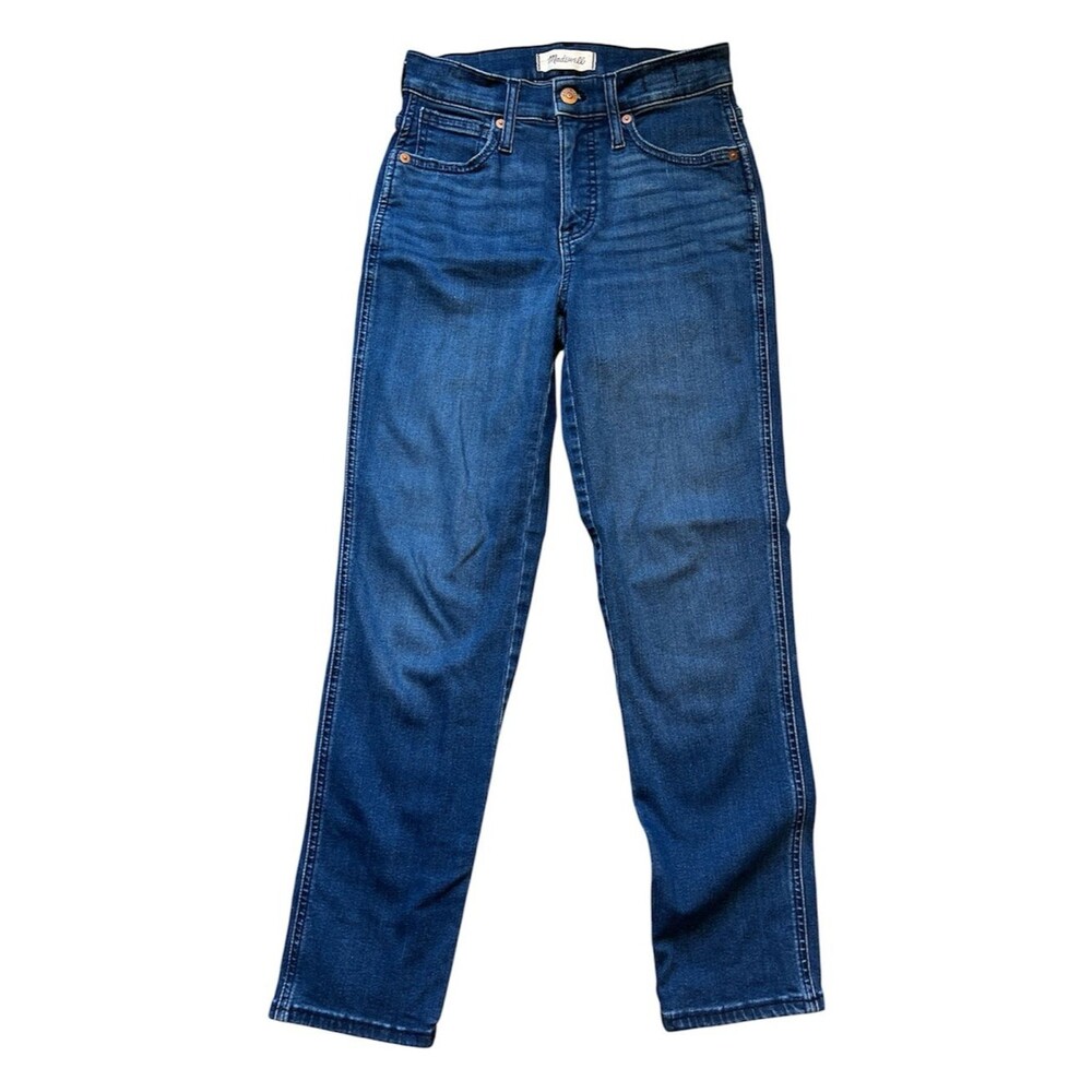 Madewell Mid-Rise Stovepipe Jeans Medium Dark Blue Wash Size 25 Straight Ankle